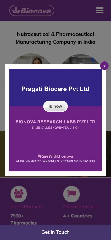 Nutraceutical & Pharmaceutical Manufacturer in India | Bionova Mobile