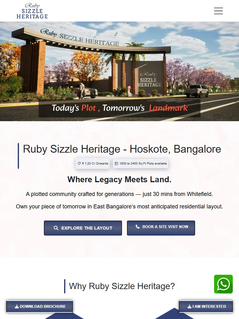 Ruby Sizzle Heritage - Plots for sale Hoskote | Off Whitefield, East Bangalore Tablet